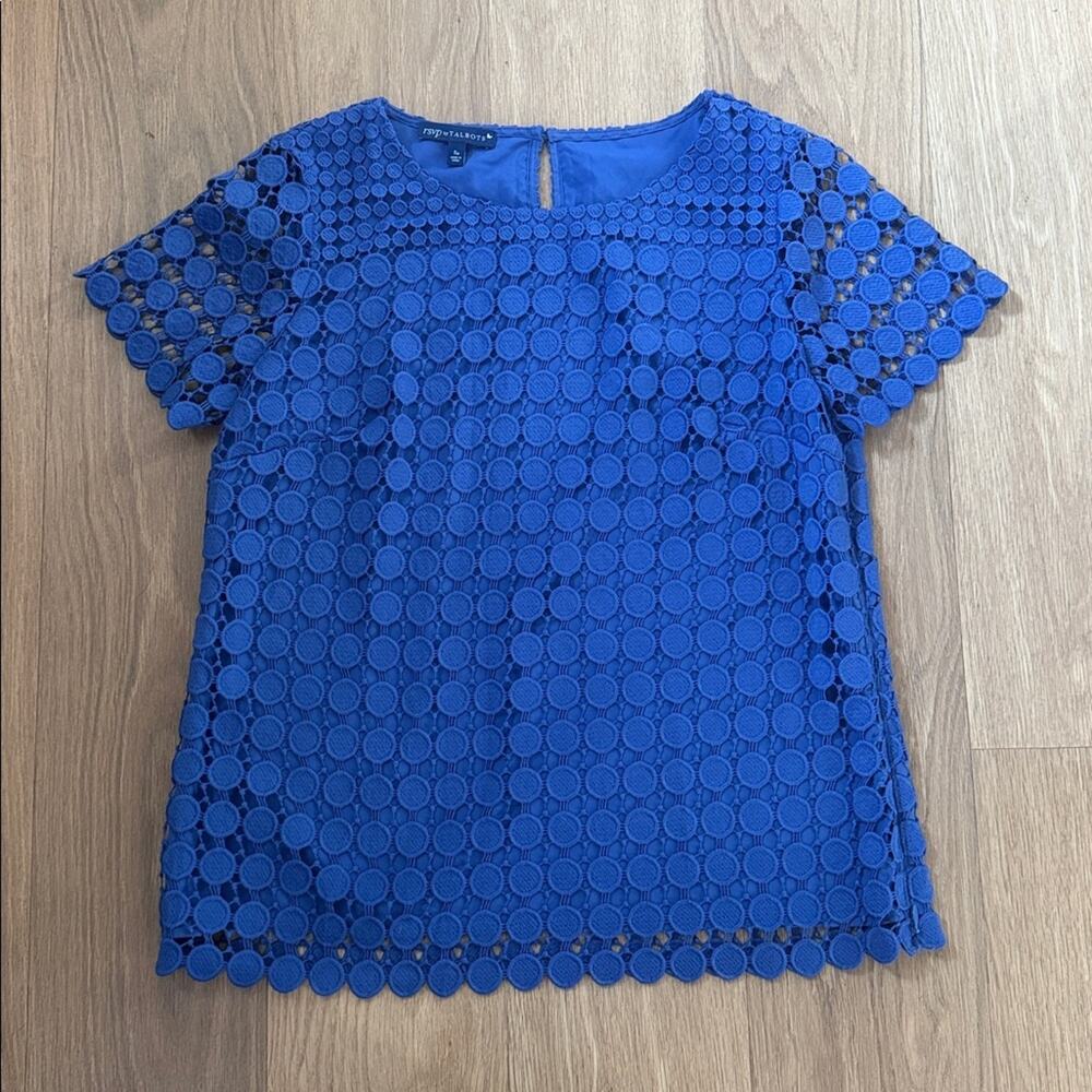 RSVP by Talbots Royal Blue Circle Lace Short Sleeve Blouse Size Small Petite